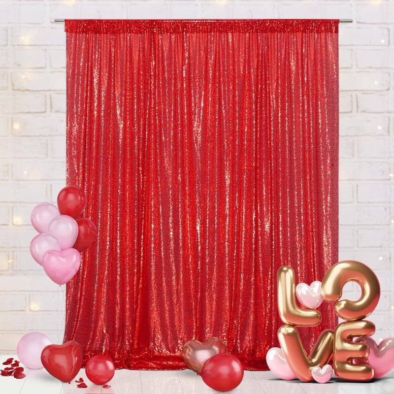 Eternal Beauty Red Sequin Backdrop, 6x8 Ft Glitter Background Curtains for Valentines Christmas Shimmer Photography Party Wedding Birthday Back Drop Decor - Image 1